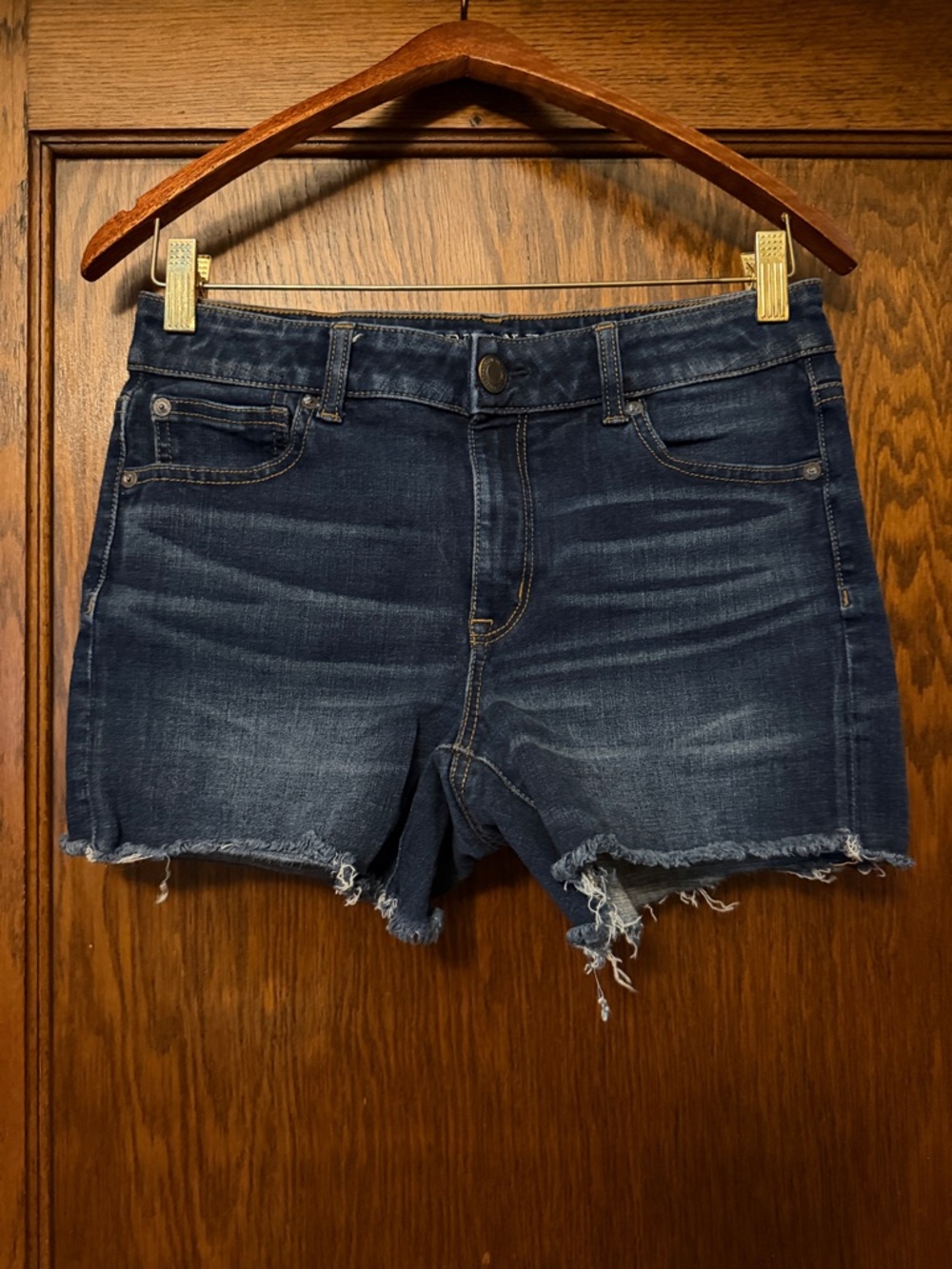 American Eagle Outfitters Dark Indigo Frayed Hem Denim Shorts
